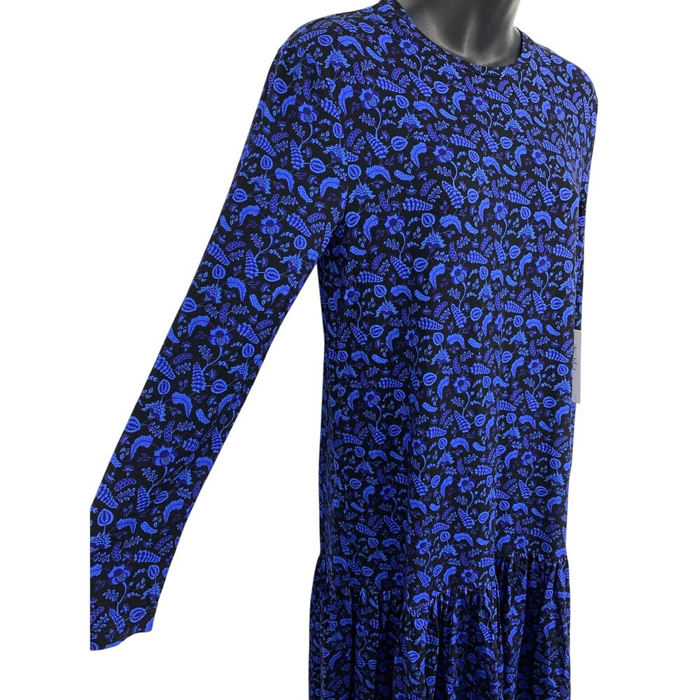 Saint + Sofia Ottilie Ruffle Dress Blue Paisley Floral Long Sleeve 2 Women New - Picture 5 of 10